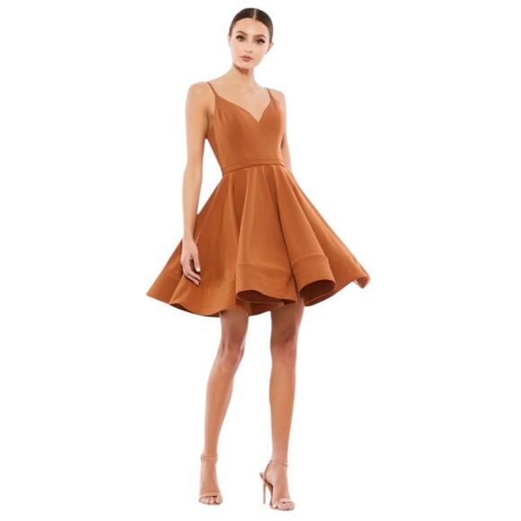 Mac Duggal Caramel Brown Low Back A-Line Party Dress Style 48775 Size 6 NEW - Picture 1 of 10